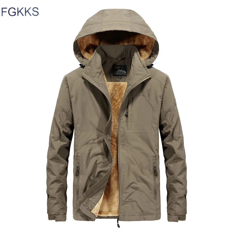 FGKKS Men's Hooded Jackets 2018 Winter Warm Fleece Mens