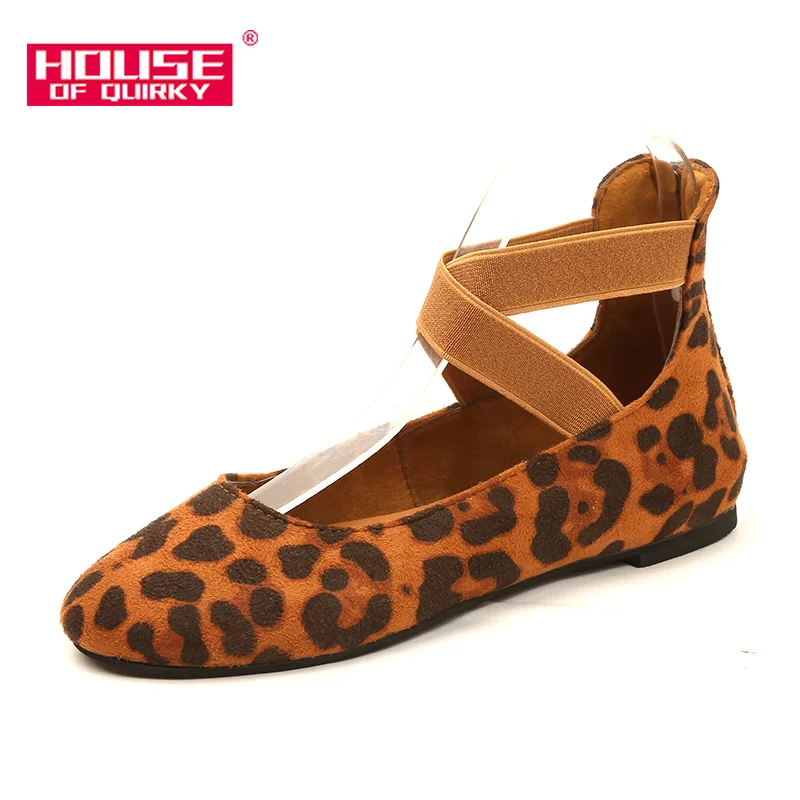 

Women Flats Leopard Two Piece Cross Strap Elastic Band Autumn Flats Female Pointed Toe Shoes Ladies Casual Footwear Plus Size 43