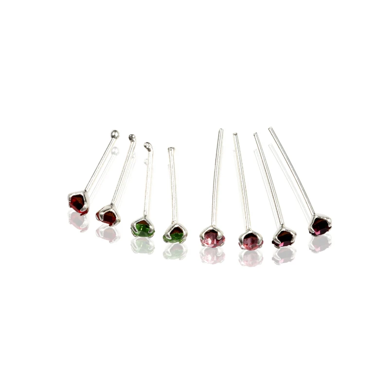

36 pcs/set 2mm crystal nose stud 925 sterling silver Colorful Nose Pins Bone Nariz piercing jewelry