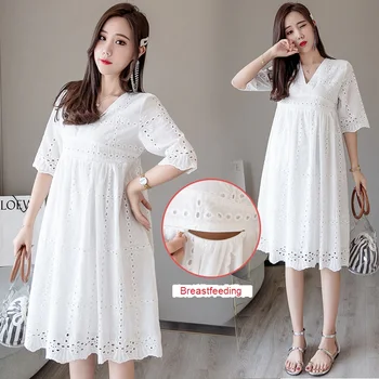 

2019 V Neck Summer Maternity Dress Woman Nursing Dress hollow Dresses for Pregnant Woman Large Size Pregnancy Breastfeeing Dress
