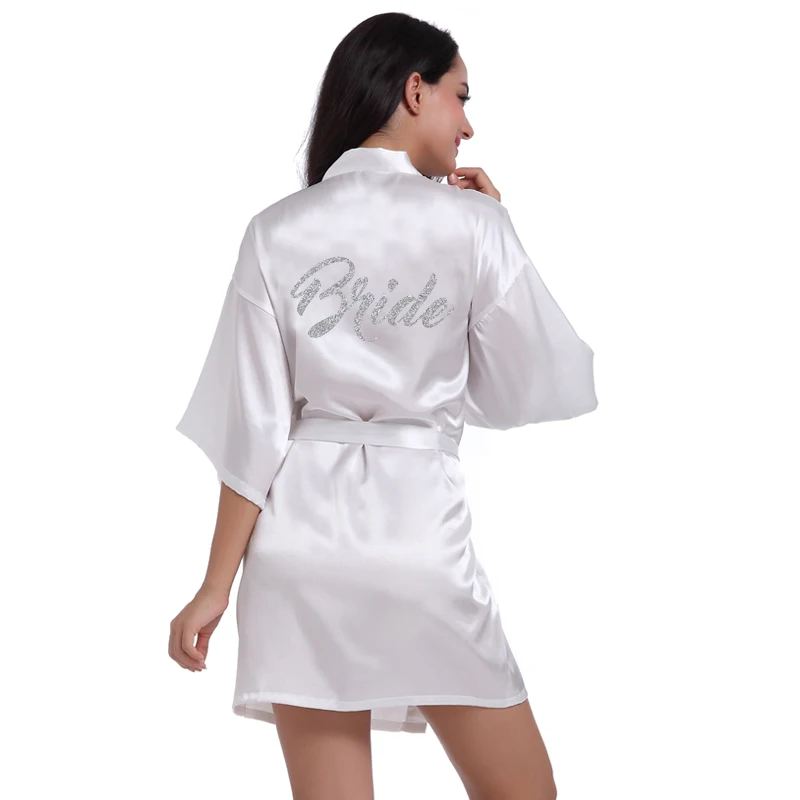 RB70 Sexy Bridal Party Robe Letter Bridesmaid on the Robe Back Women Short Satin Wedding Kimono Sleepwear Get Ready Robes