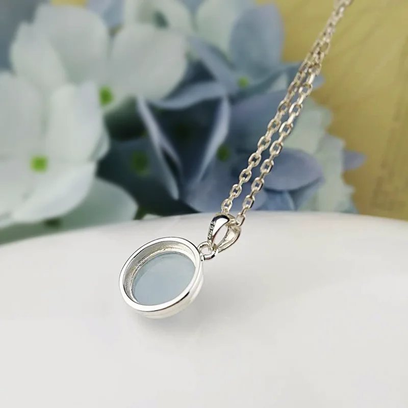 Настоящее чистое серебро 925 Ювелирная подвеска для женщин с аквамариновыми натуральными камнями простые круглые ожерелья и кулоны