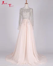 Jark Tozr Por Encargo Vestido De Fiesta Formal de Manga Larga perlas de Perlas Gasa Vestido de Noche Dresse Largo 2017 Robe De Soiree