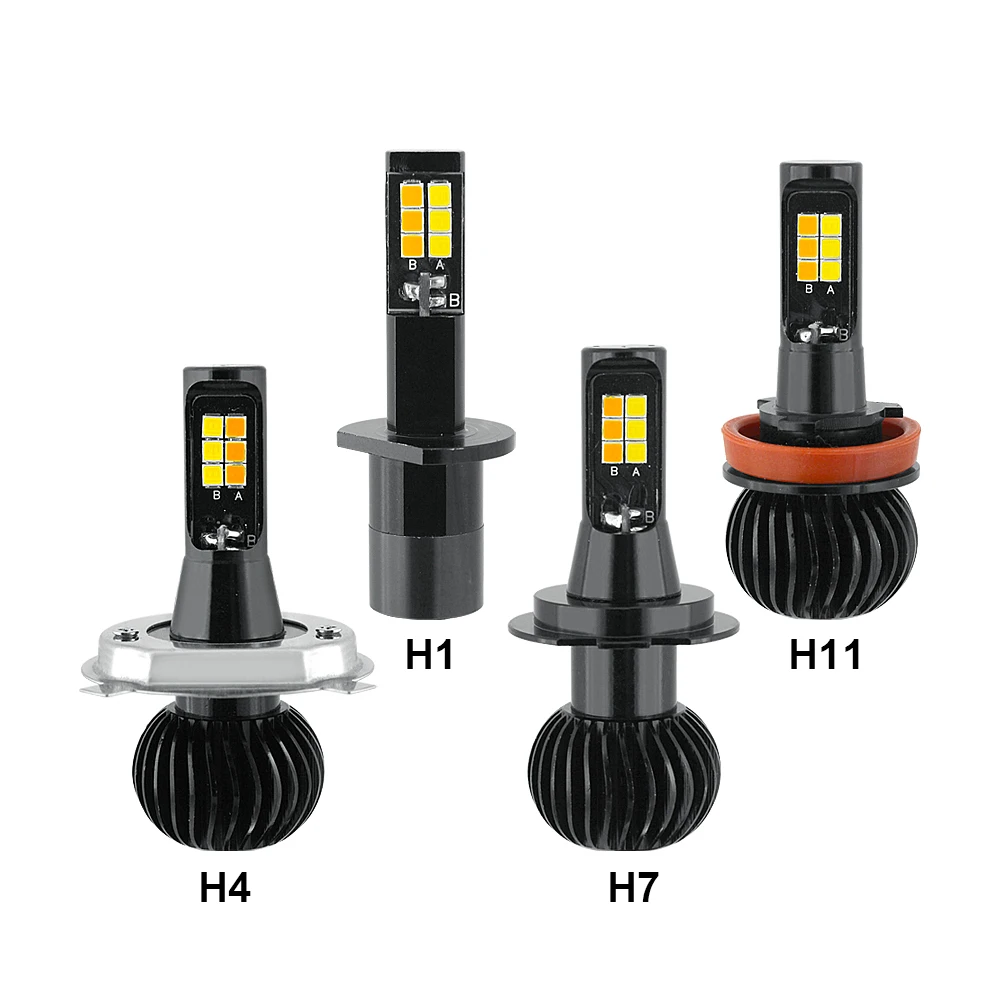 1Set Mini Dual Color LED Car Headlight H1 H4 H7 H11 80W 10000LM LED