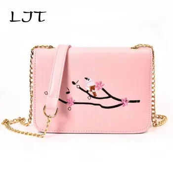 

LJT 2019 New Chain Korean Embroidery Small Crossbody Shoulder Bag Lady High Quality PU Leather Handbag Girl Party Clitch Purse