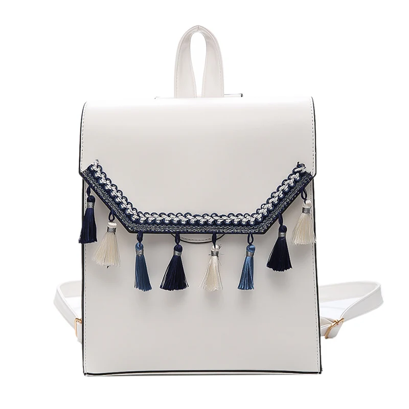 

Women Backpack Bookbag Female Stylish Harajuku ulzzang girl wind embroid tassel Backpack National style schoolbag shoulder bag