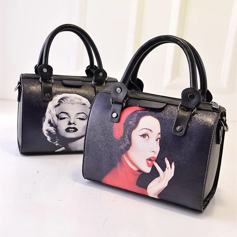 New 2017 Fashion Marilyn Monroe Print Boston Bucket Bag New 2017 Fashion Marilyn Monroe Print Boston Bucket Bag Designer Purses Handbag Women Shoulder Messenger Black In Top Handle Bags From Luggage