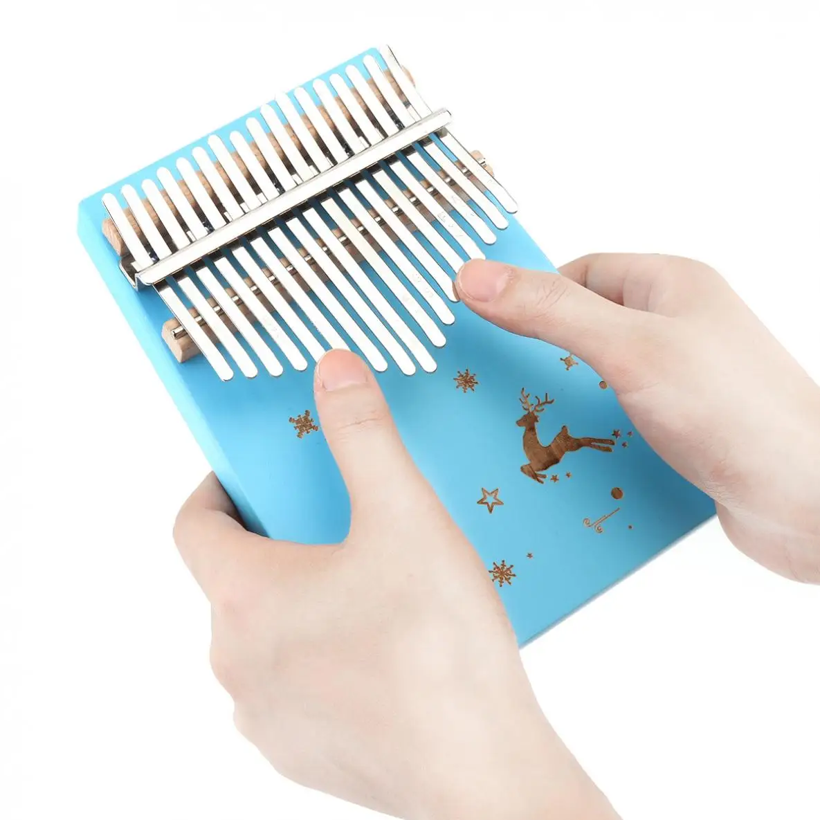17 клавиш пианино Kalimba портативный синий олень снег узор твердая Одиночная доска