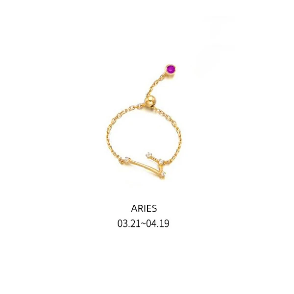 Modian Twelve Constellations Finger Ring 925 Sterling Silver Female Pisces Cancer Aries Leo Rings For Women Charm Jewelry - Цвет основного камня: ARIES