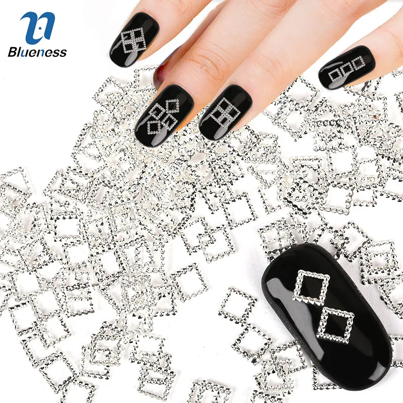 

Blueness 1000 Pcs/Lot Silver Color Square Design Geometric Model Copper 3D Nail Art Decorations For Charms Nails Accessories