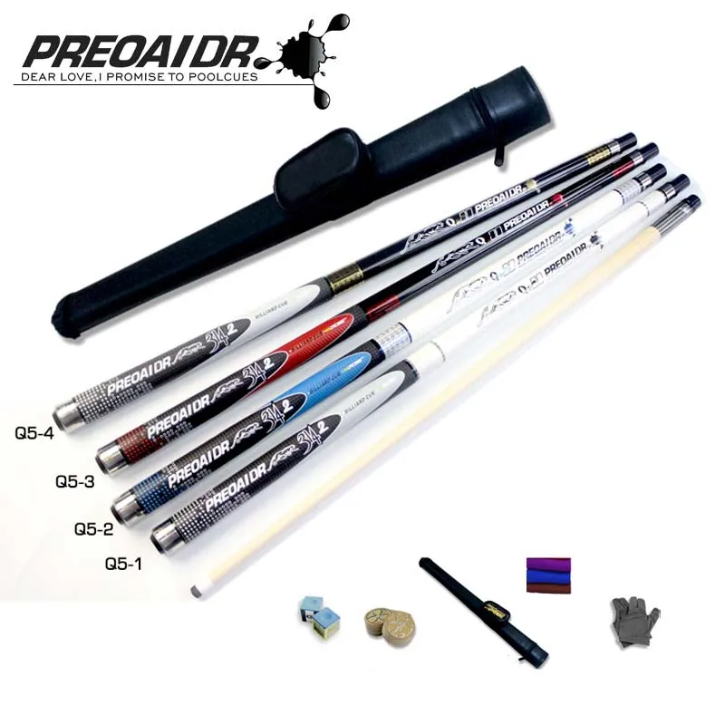 

New PREOAIDR Billiard Pool Cues Stick 11.5mm 13mm Tip 4 Colors Options with Pool Cue Case 2018