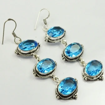Blu Topas, Argento Overlay Su Orecchini Di Rame, 75 Millimetri, E2230