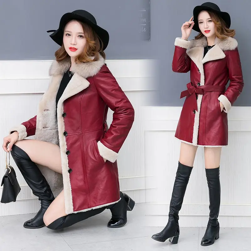 Cuir D'hiver Gros Black Prix En burgundy Femmes Fourrure Chaud Avec Épaisse Manteau Pu Rwfv18q