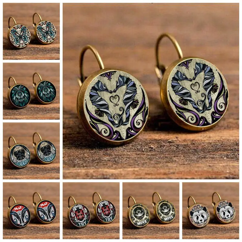 

Winterxue 16 Styles Animal Illustrations Dragon Butterfly Panda Stud Earrings Vintage Punk Glass Alloy Brincos Pendientes
