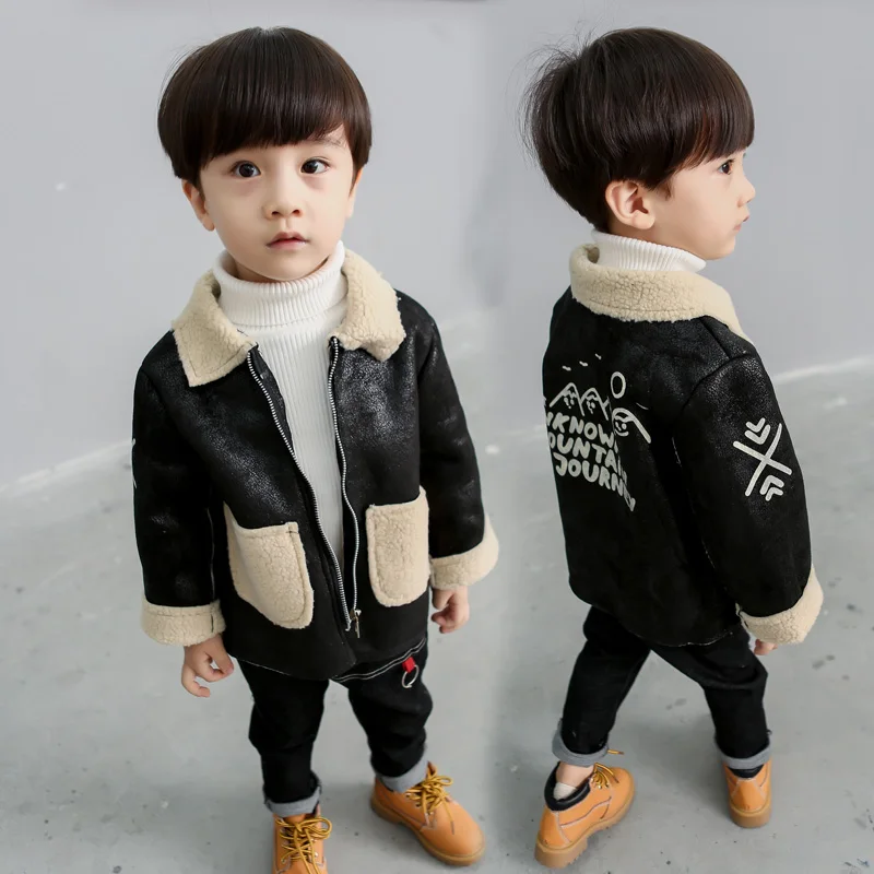 

Children's clothing 2-7 years old boy deerskin lamb wool jacket 2018 new children's clothing baby autumn small suit