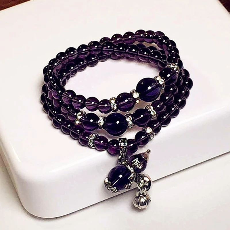 Fashion Trendy Natural Stone Love Purple Bead Bracelet Vintage High