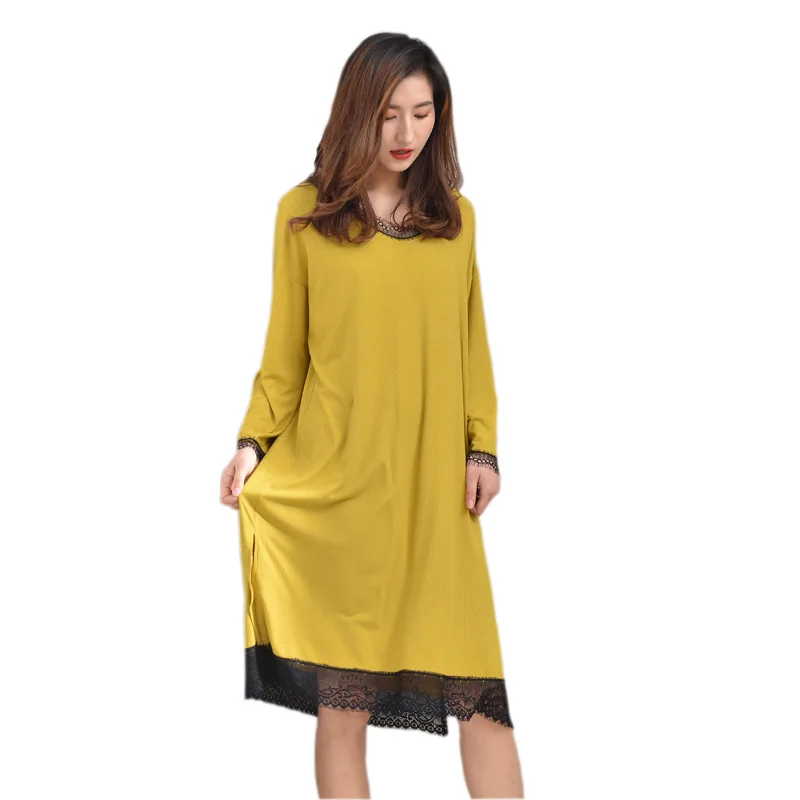 

Summer Loose Modal Sleeping Skirt Summer Long Sleeve Lace Nightwear Plus Size Long Nightgowns Sexy Sleepshirts Naked Sleeping