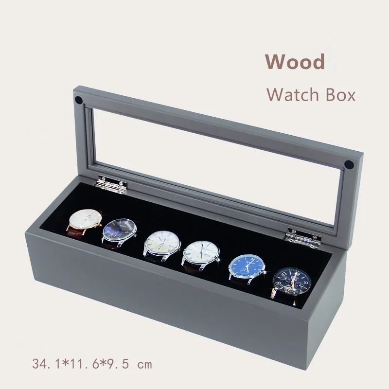 

Han 6 Slots Wood Watch Box Black High-grade Watch Display Box Fashion Watch Gift Storage Boxes Jewelry Case With Pillow C029