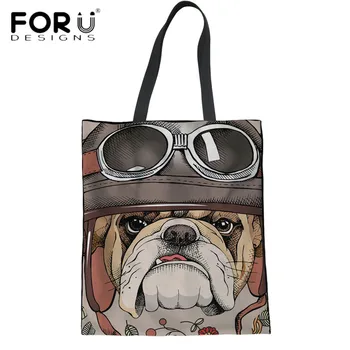

FORUDESIGNS Women's Brand Handbags Cool Tough Bulldog Pattern Ladies Linen Tote Bags Reusable Shopping Bag for Mom Casual Bag