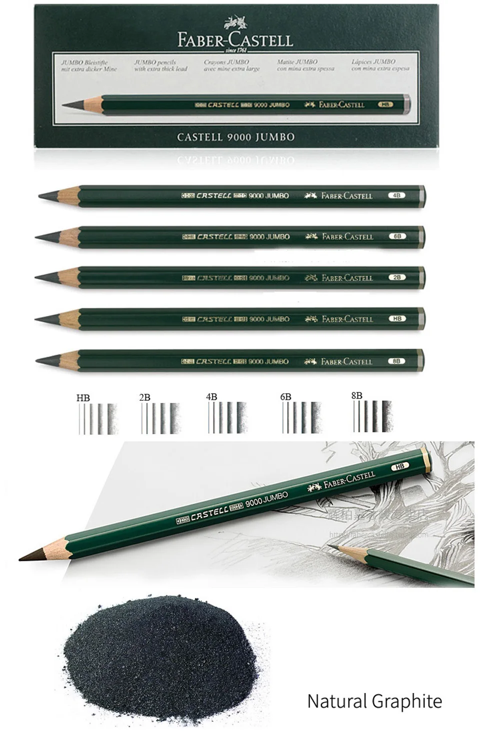 Faber-Castell 9000 jumbo графит рисунок Карандаши 5 шт./6 шт./лот 0.53 мм привести Книги по искусству эскиз карандашом HB 2b 4b 6b 8b Pro Builder Мелки