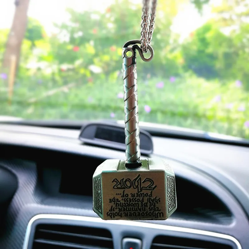 

MR TEA 3D Metal Thor's Hammer Decorations Hanging Ornaments Mystery Car Pendant Auto Rear View Mirror Accessories For Marvel