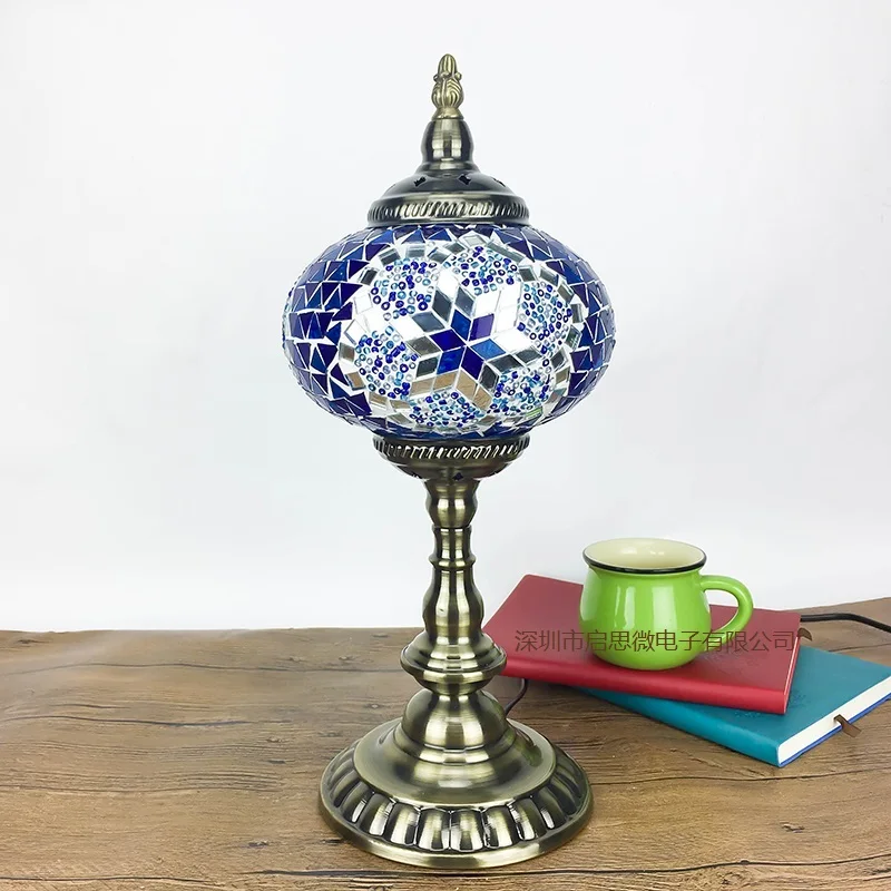 Мозаичная настольная лампа в средиземноморском морском стиле, витражные настольные лампы ручной работы, стеклянный абажур, мозаичная лампа, турецкий светильник, светильники