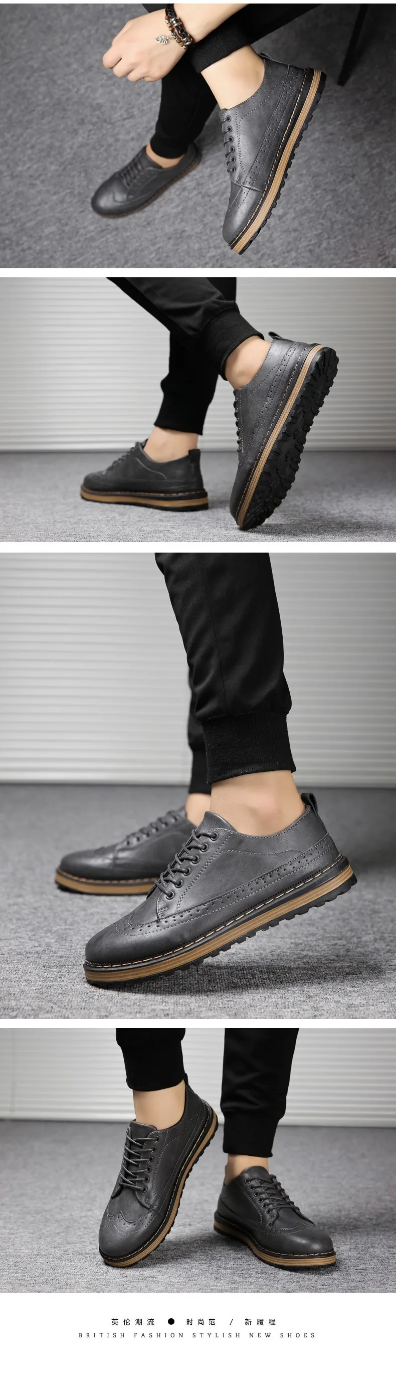 Black Gray Brown Men's Leather Dress Shoes Business Casual Comfort Men's Office Lace Men Oxford Shoes XL 39-44 (4)