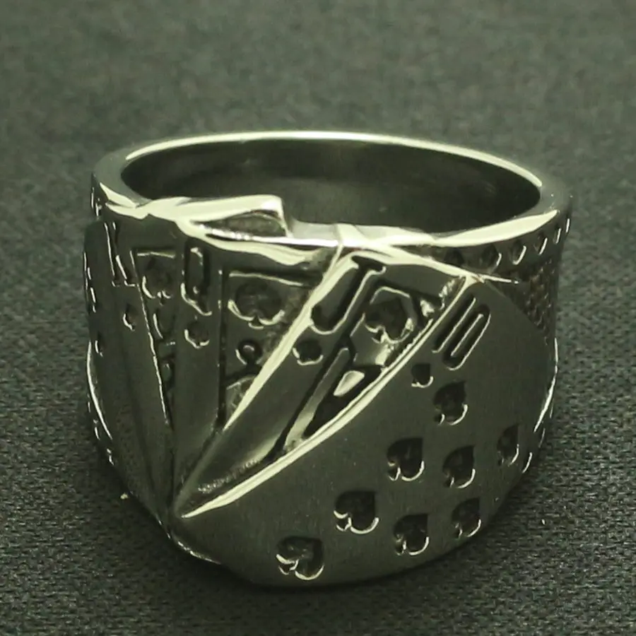 

Size 7 To Size 15 Mens Boys 316L Stainlesss Steel Cool Silver Lucky Poker Newest Hot Ring