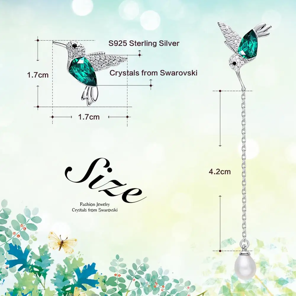 Женские серебряные серьги в виде птиц Cdyle украшенные кристаллами Swarovski 925