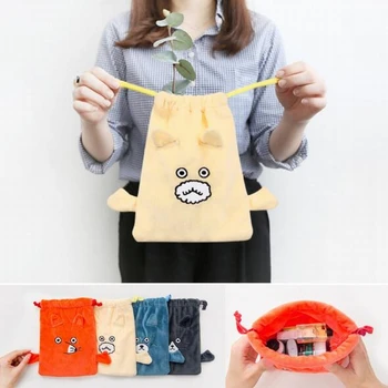 

Bentoy Summer Women's Causal Drawstring Bag Animal Bear Cat Fox Sheep Pattern Handbags Cute Flannelette Bags