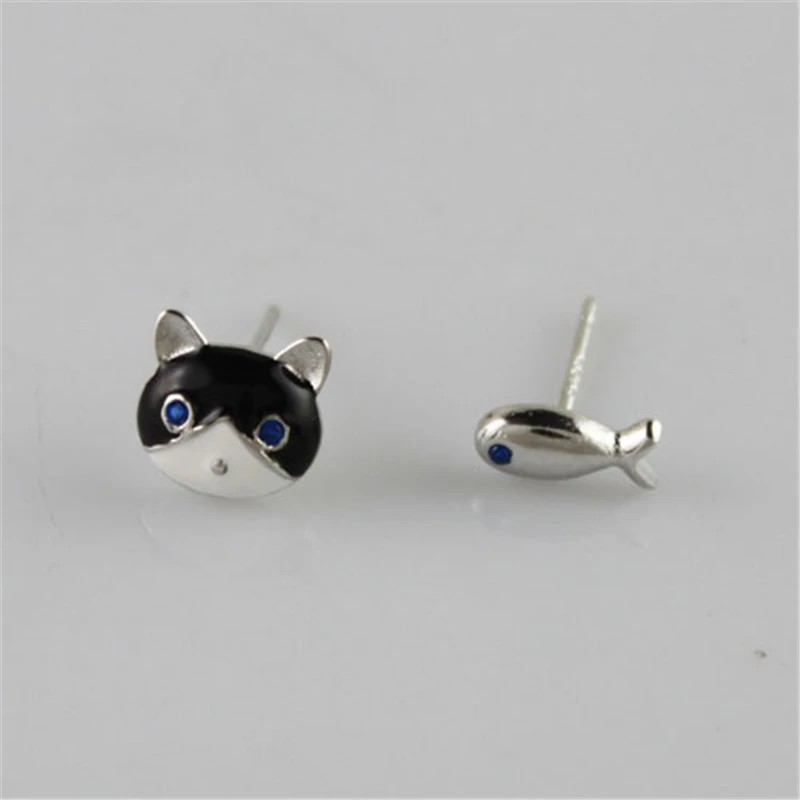 

100% 925 Sterling Silver Engagement Fish Cat Stud Earrings for Women Girls sterling-silver-jewelry brincos