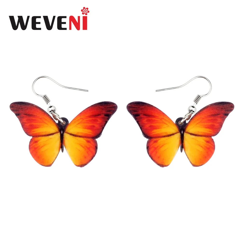 

WEVENI Acrylic Red Fire Butterfly Earrings Cute Dangle Drop Trendy Summer Insect Jewelry For Women Girls Female Gift Charms 2018