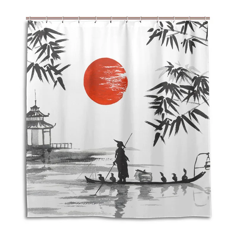 Полиэстер ткань занавеска для душа японская живопись человек с рисунком лодки печать ванная комната Декоративные занавески для душа ванна s