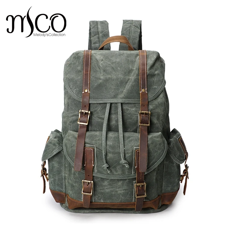 

Large capacity Oil Waxed Canvas Men's Shoulders Backpack Waterproof Travel leisure mountaineering Backpack vintage Shoulder Bag