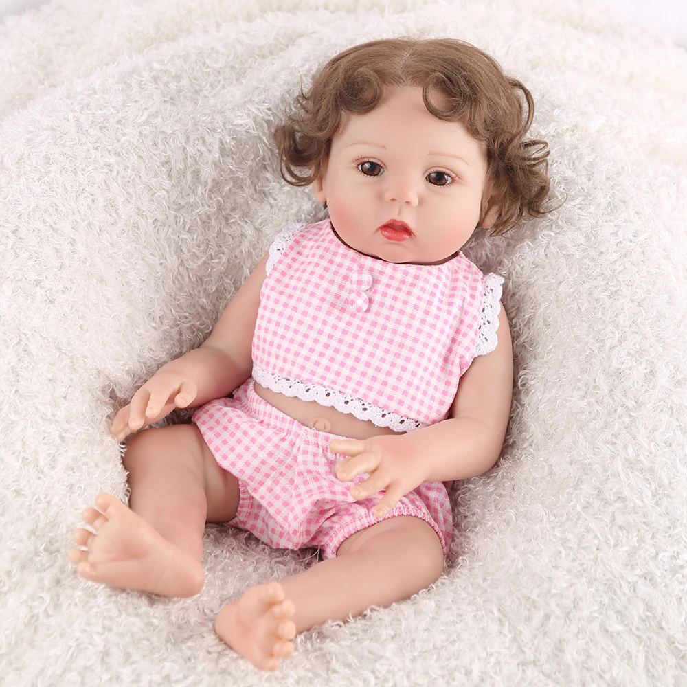 NPKDOLL Reborn Baby Doll 18 дюймов полный корпус силиконовые подарки ручной работы кукла девочка розовая одежда подарок плюшевый медведь вьющиеся волосы