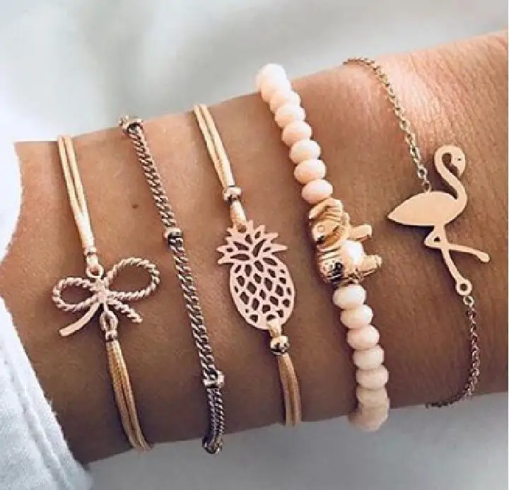 

Drop Shipping Bohemia Flamingo pineapple Bowknot Bracelets Bangles For Women Bracelets Sets Jewelry New Femme Jewelry