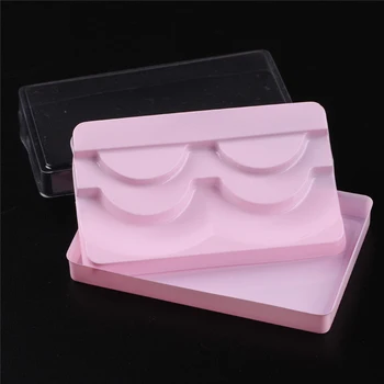 

50pcs False Eyelash Tray Two Rows Eyelashes Packing Box Individual Transparent Cover Pink Stand Acrylic Pad Lash Tool Tray