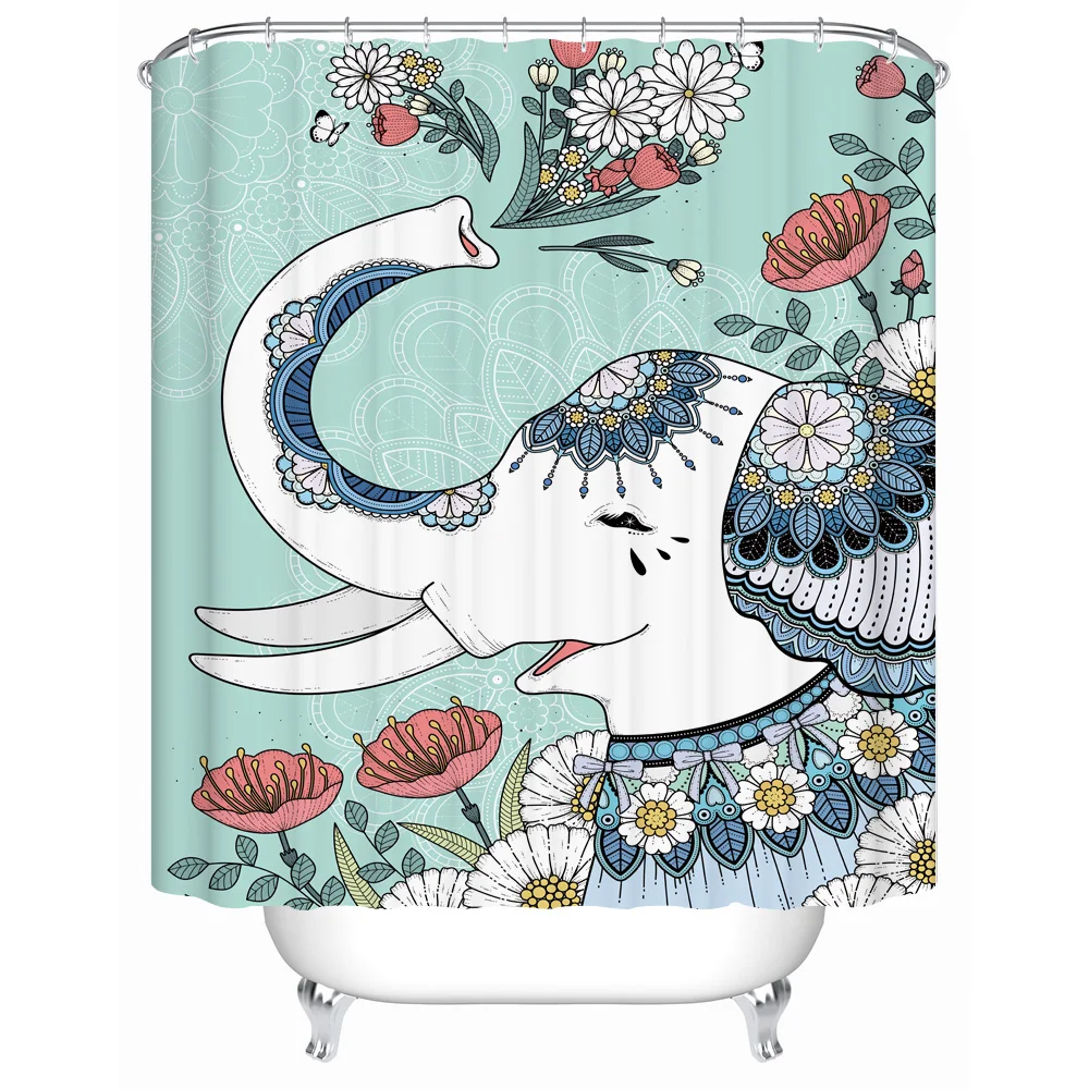 Bathroom Products Printed Polyester Bath Curtain elephant Style Shower