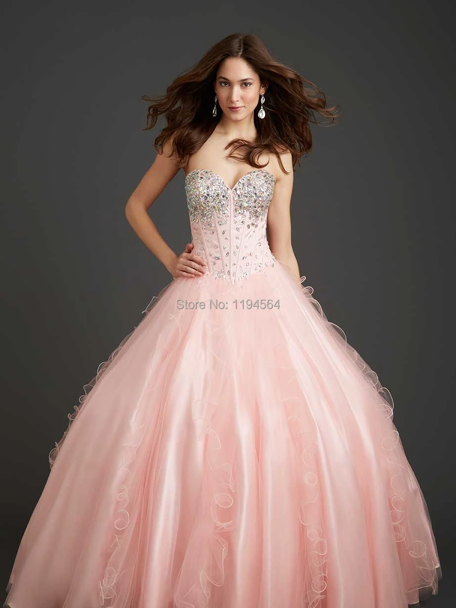Princess Pink Quinceanera Dresses rebordeado amor del Organza Vestidos
