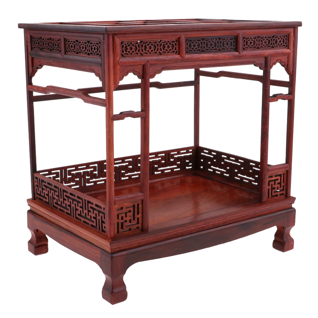 

Vintage Dollhouse Solid Rosewood Miniature Furniture Decoration Wooden Canopy Bed W. Shelf Model