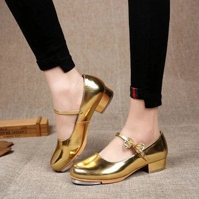 Танцевальная обувь для женщин и девочек; блестящая лакированная обувь из искусственной кожи на шнуровке; Цвет черный, белый, красный; детская обувь; обувь для сцены; Размеры 26-42; 1790 - Цвет: Золотой