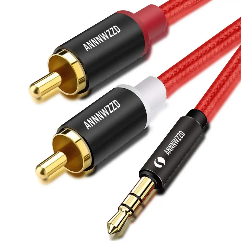 Yuanji RCA Audio Cable 2RCA Male to 3.5mm Jack to 2 RCA AUX Cable Nylon Braided Splitter Cable for Home Theater iPhone Headphone