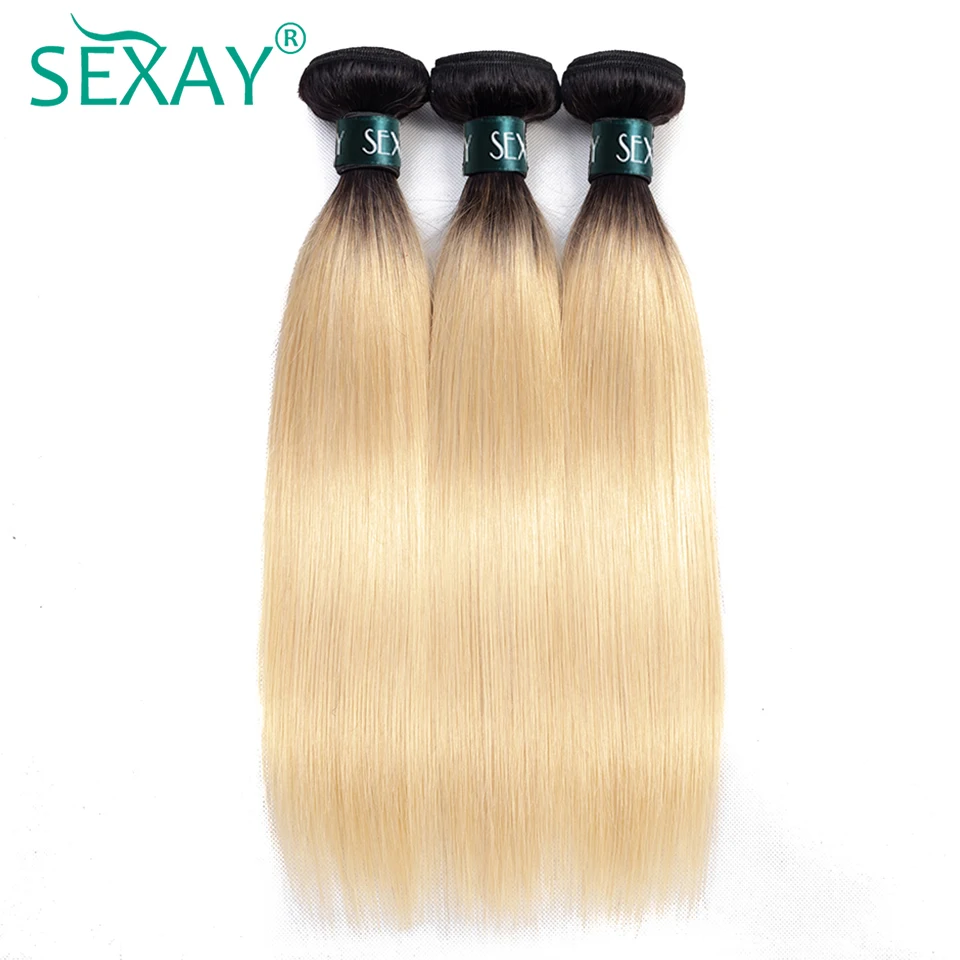

1B/613 Human Hair Weave Bundles Dark Roots Ombre Brazilian Straight Hair Extensions 613 Blonde Bundles SEXAY Remy Human Hair