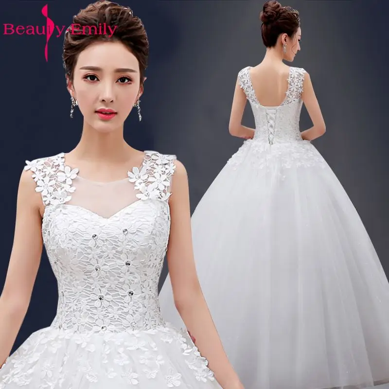 

Beauty Emily White elegent Long Ball Gown Wedding Dresses 2019 Wedding Party Bridal Dresses vestido de casamento Wedding Gowns