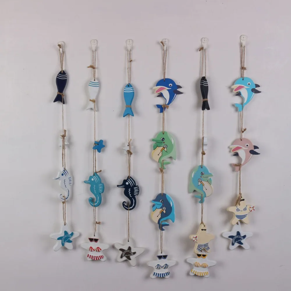 

Fish string decoration wooden starfish bikini hanging string Mediterranean style dolphin string Decoration pendant display wall