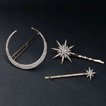 

muylinda Branded Design Star Moon Rhinestone Hair Clip Hair pin Fashion Hair Accessories Women Jewelry