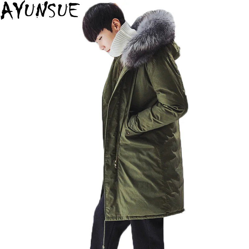 2017 Épaissir En Rembourré Manteau Parkas Lx1096 Solide Veste Chaud Ayunsue Hommes Fausse Fourrure Amy Coton Hiver Longue Vêtements Mâle Outwear Green P8n0wOk