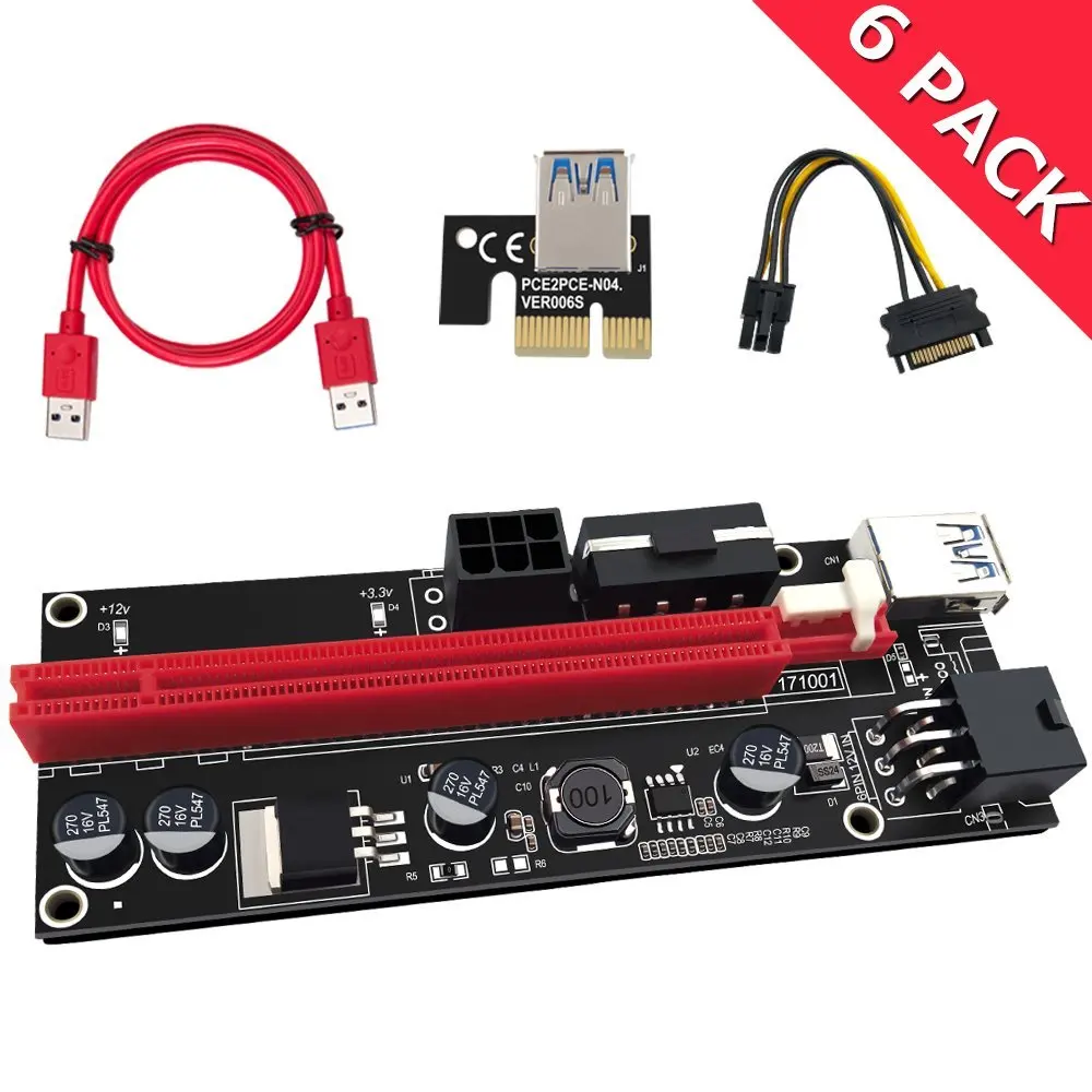 Райзер-карта VER009S для майнинга биткоинов 60 см с разъемом PCIe 1x на 16x USB 3 0 6 шт. |