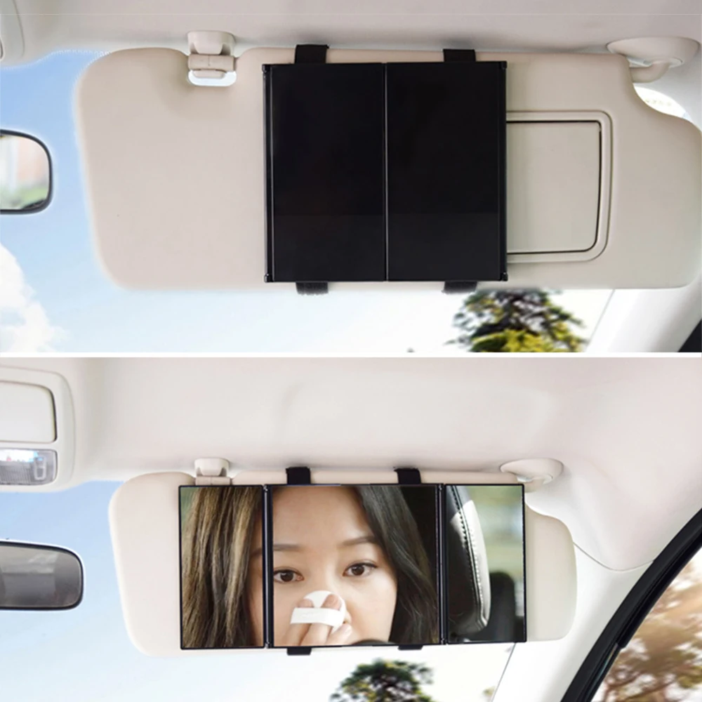 Car Visor Mirror Makeup Travel Vanity Mirror Cosmetic Trifold Auto