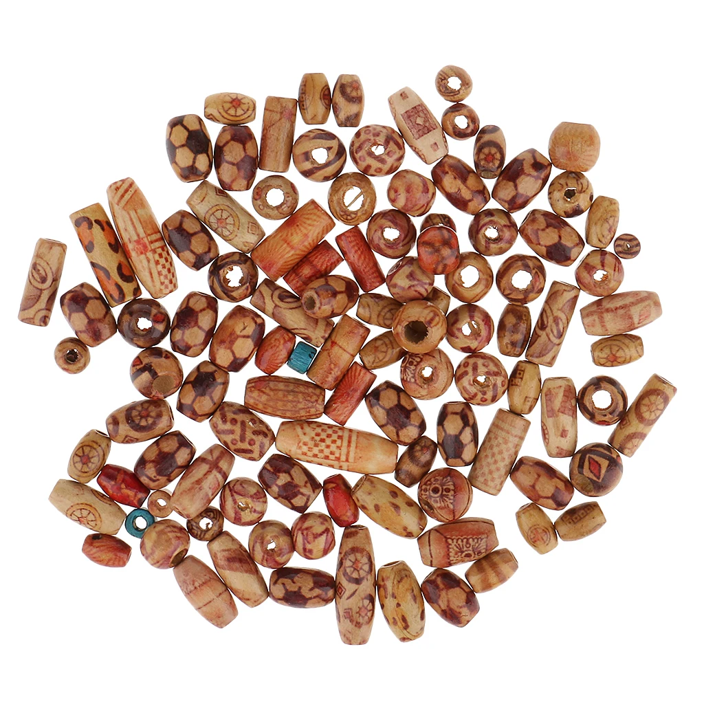 100 Pieces Mixed Large Hole Wood Wooden Beads for Macrame Jewelry Crafts Making